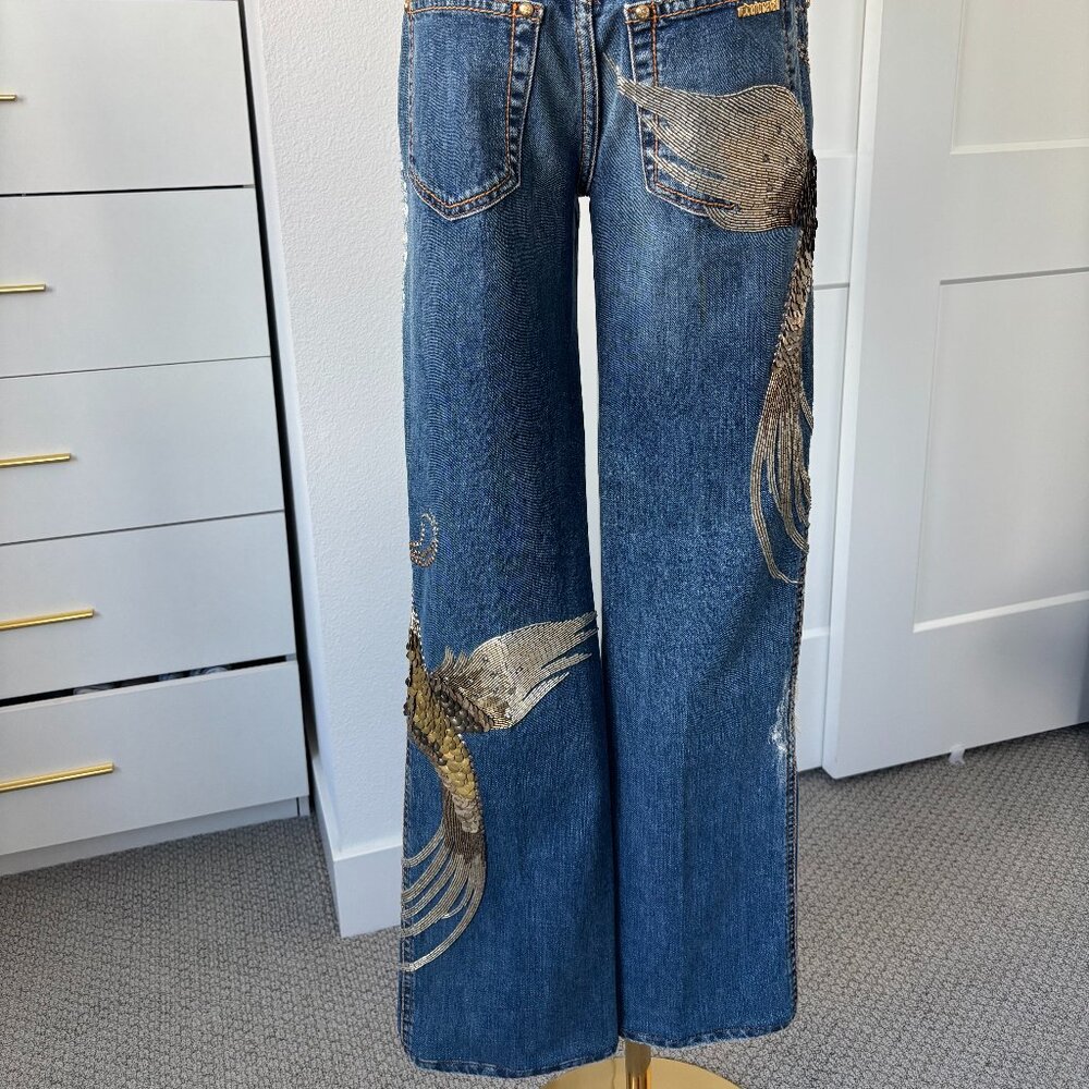 ROBERTO CAVALLI Vintage 2008 Embellished Hummingbird Jeans Made in Italy Size 25 - Picture 4 of 6